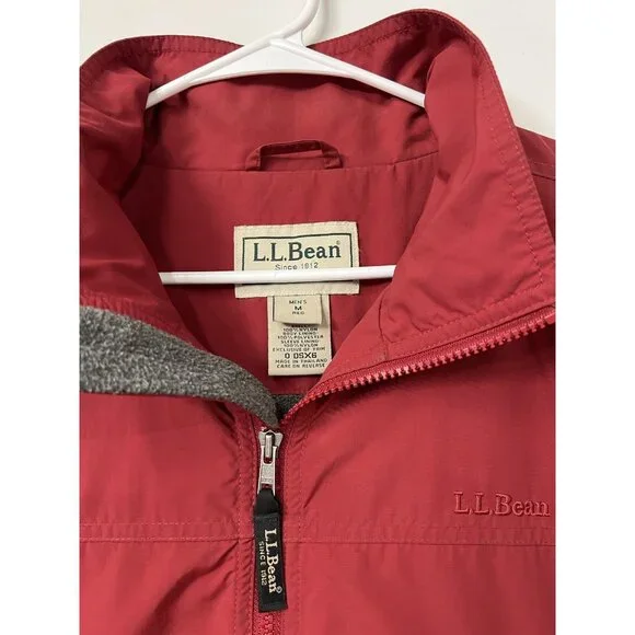 Vtg LL Bean Men's Medium Red Fleece Lined Warm Up Jacket Bomber Athleisure - Picture 2 of 4
